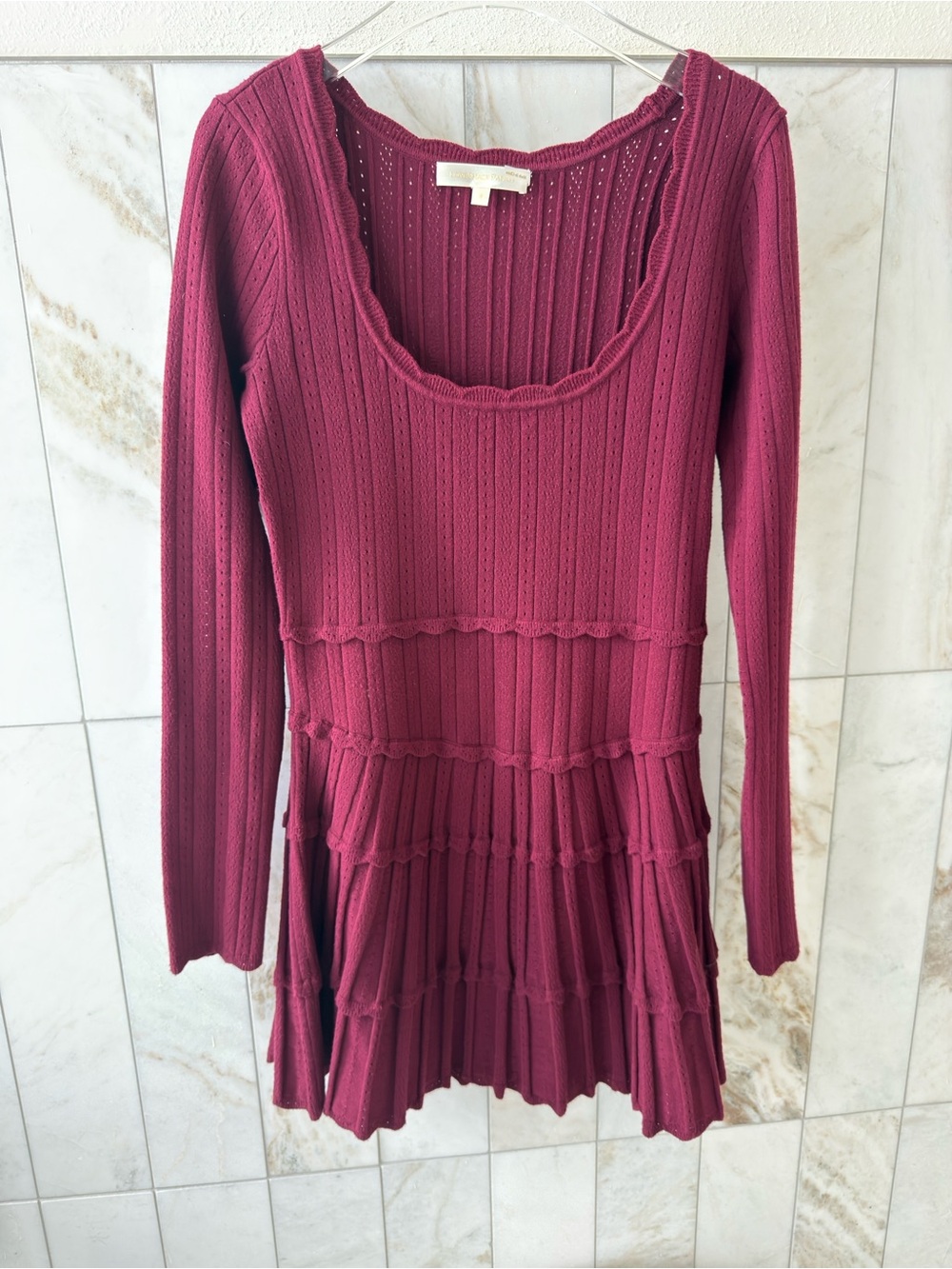 LoveShackFancy Lavender Tiered Stretch Pointelle-knit mini dress - Picture 5 of 7